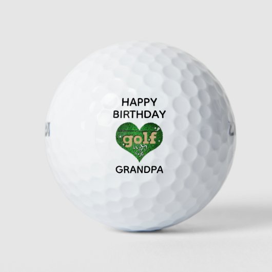Funny Cute Happy Birthday Grandpa Heart Golfer ゴルフボール (正面)