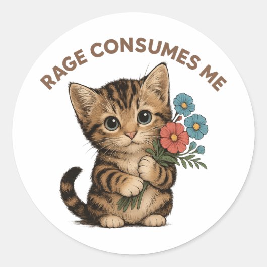 Funny Cute Kitten Rage Consumes Me ラウンドシール (正面)