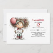 Funny Cute Little Girl Quirky Birthday Invitation 招待状 (正面)
