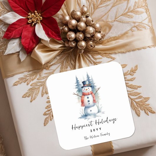 Funny Cute MInimalist Snowman Frosted Forest スクエアシール