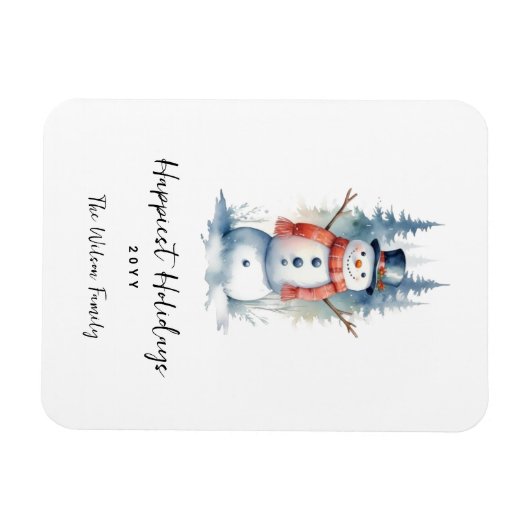 Funny Cute MInimalist Snowman Frosted Forest マグネット (横)