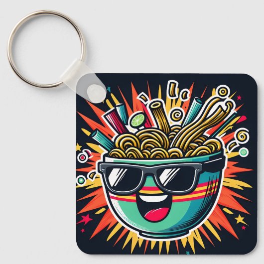 Funny Cute Noodle Cartoon Ramen Bowl キーホルダー (正面)