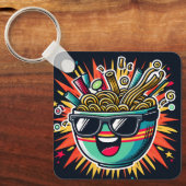 Funny Cute Noodle Cartoon Ramen Bowl キーホルダー (正面)