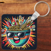 Funny Cute Noodle Cartoon Ramen Bowl キーホルダー (裏面)