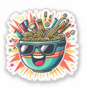 Funny Cute Noodle Cartoon Ramen Bowl シール (正面)
