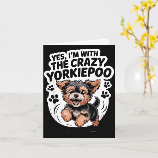 Funny Cute Pet Mix Dog Pup Yes I'm With The Crazy  カード (黄色い花)