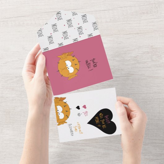 Funny Cute Puffer Fish Love Puns Proposal Card  オールインワン招待状 (貼ってはがせる)