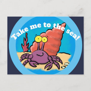 Funny cute purple cartoon hermit crab ポストカード