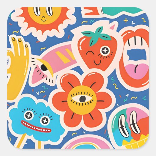 funny cute Sticker drawing スクエアシール (正面)