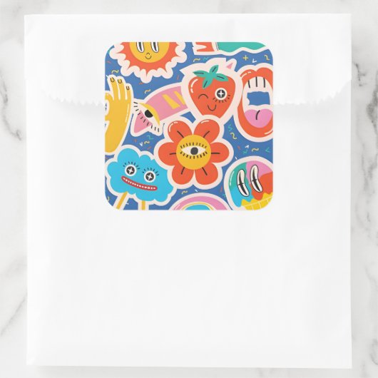 funny cute Sticker drawing スクエアシール (バッグ)