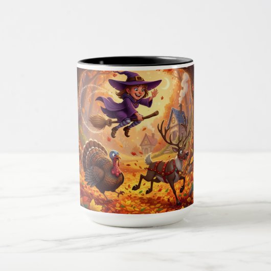 Funny Cute Whimsical Halloween Thanksgiving Mug マグカップ (中央)