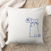 Funny Cute White Cat Doodle Character クッション (ブランケット)
