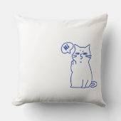 Funny Cute White Cat Doodle Character クッション (正面)