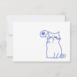 Funny Cute White Cat Doodle Character サンキューカード