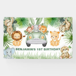funny Cute Wild Jungle Safari Animals Birthday  横断幕