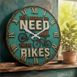 Funny Cycling Yes I Really Do Need All These Bikes ラージ壁時計
