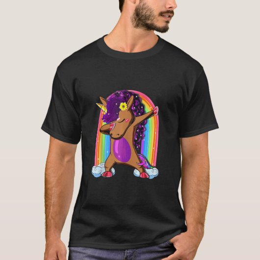 Funny Dabbing Afro Unicorn Cute Rainbow Adorable Tシャツ (正面)