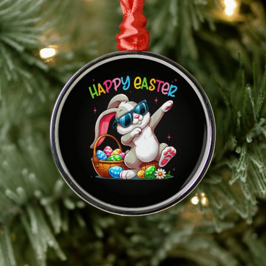 Funny Dabbing Bunny Easter Happy Easter メタルオーナメント (ツリー)