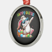 Funny Dabbing Bunny Easter Happy Easter メタルオーナメント (左)