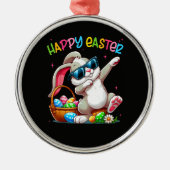 Funny Dabbing Bunny Easter Happy Easter メタルオーナメント (正面)