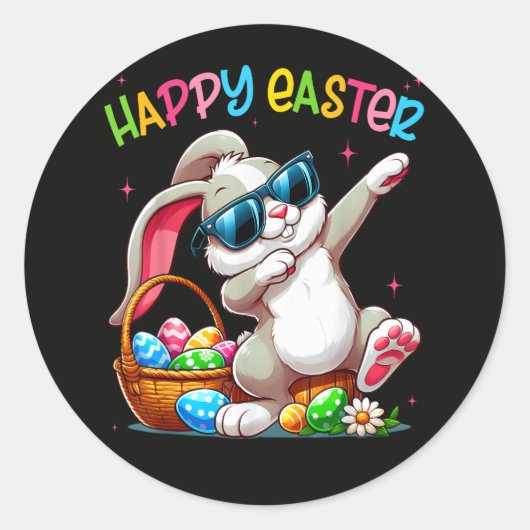 Funny Dabbing Bunny Easter Happy Easter ラウンドシール (正面)