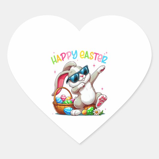Funny Dabbing Bunny Easter Happy Easter for Boys G ハートシール (正面)