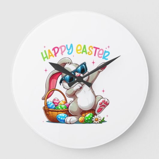 Funny Dabbing Bunny Easter Happy Easter for Boys G ラージ壁時計 (正面)