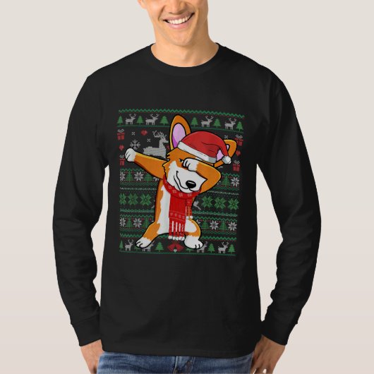 Funny Dabbing Corgi Ugly Xmas Sweater Christmas Co Tシャツ (正面)