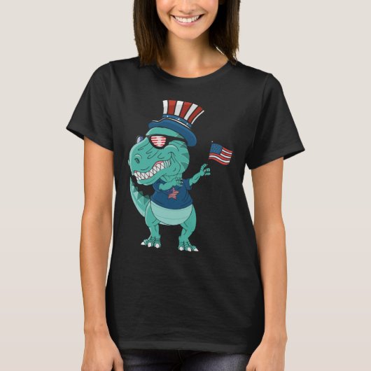 Funny Dabbing Dinosaur 4th July Amerisaurus T Rex  Tシャツ (正面)