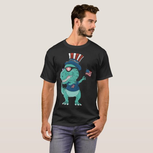 Funny Dabbing Dinosaur 4th July Amerisaurus T Rex  Tシャツ (正面フル)