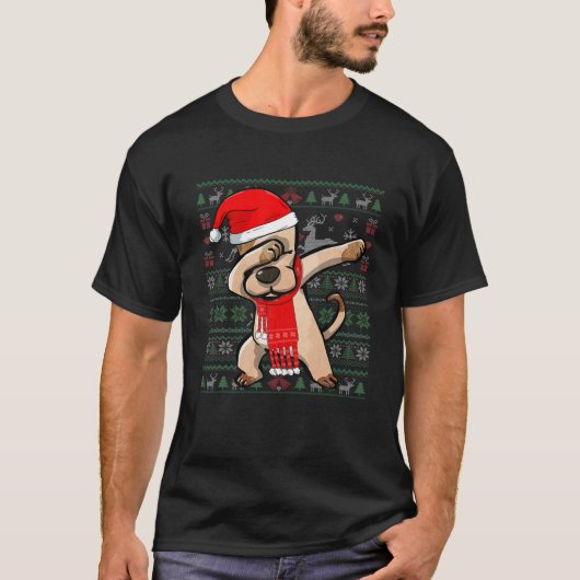 Funny Dabbing Dog Ugly Christmas Sweater Party Cos Tシャツ (正面)
