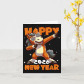 Funny Dabbing Horse Happy Lunar New Year 2026 Year カード (黄色い花)