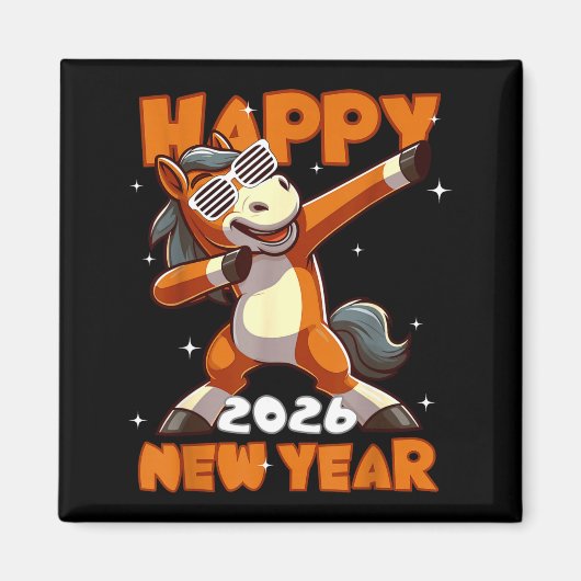 Funny Dabbing Horse Happy Lunar New Year 2026 Year マグネット (正面)