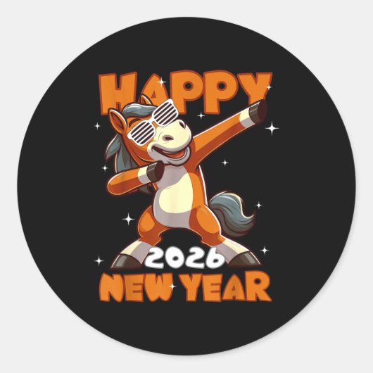 Funny Dabbing Horse Happy Lunar New Year 2026 Year ラウンドシール (正面)