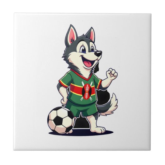Funny Dabbing Husky Dog Kenya Football - Kenyan Fl タイル (正面)