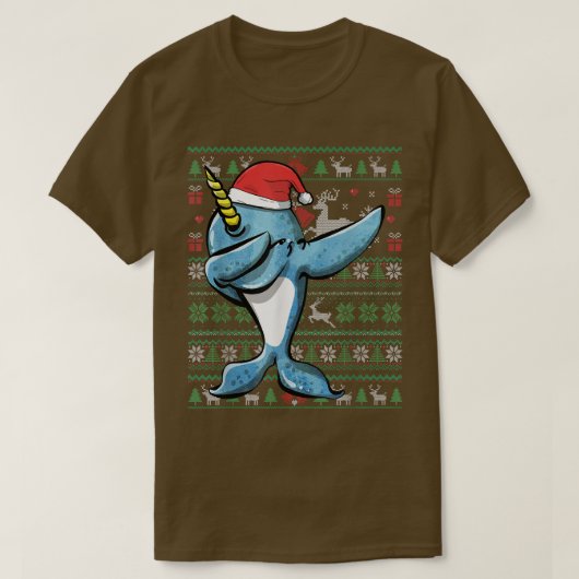Funny Dabbing Narwhal Ugly Christmas Sweater Party Tシャツ (デザイン正面)