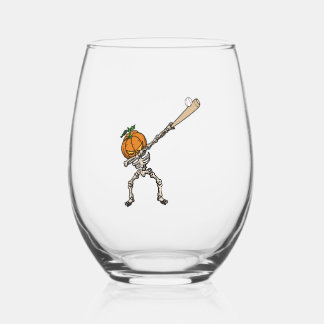 Funny Dabbing Pumpkin Head Baseball Gift Idea ステムなしワイングラス
