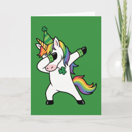 Funny Dabbing Rainbow Unicorn St Patricks Day カード