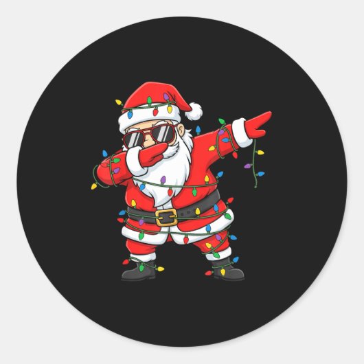 Funny Dabbing Santa Xmas Lights Men Boys Girls Chr ラウンドシール (正面)