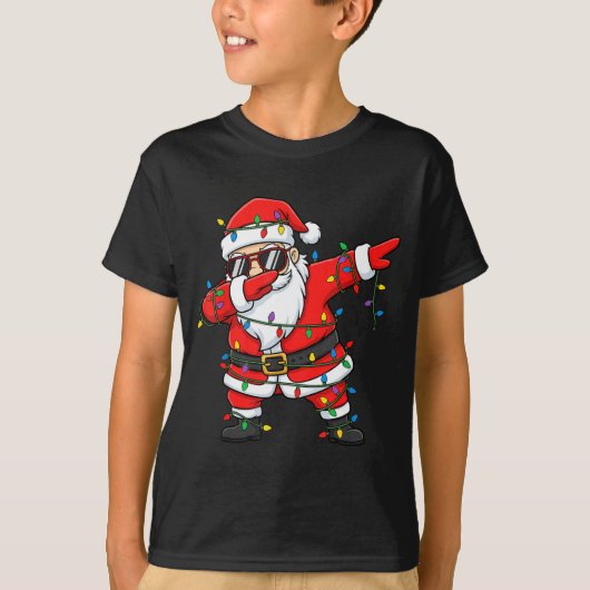Funny Dabbing Santa Xmas Lights Men Boys Girls Chr Tシャツ (正面)