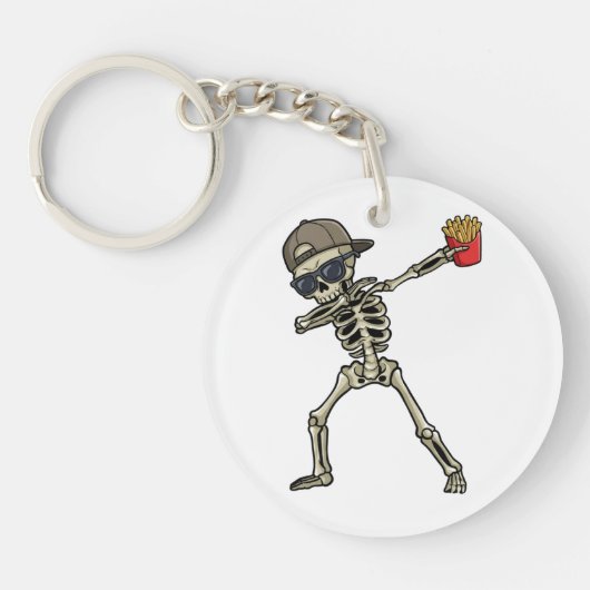 Funny Dabbing Skeleton French Fries Teacher Gift  キーホルダー (正面)