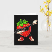 Funny Dabbing Strawberry Summer Fruit Lover Men Wo カード (黄色い花)