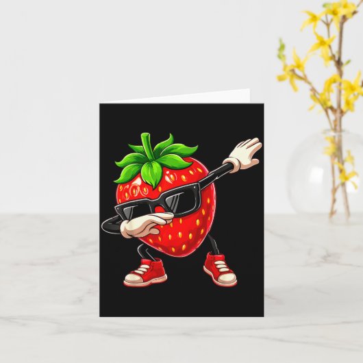 Funny Dabbing Strawberry Summer Fruit Lover Men Wo カード (黄色い花)