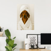 Funny Dachshund Bathroom Print, Dachshund In ポスター (ホームオフィス)