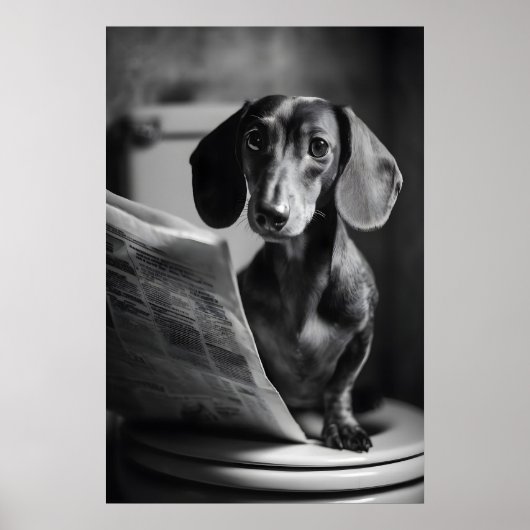 Funny Dachshund Bathroom Print, Reading Dog ポスター (正面)