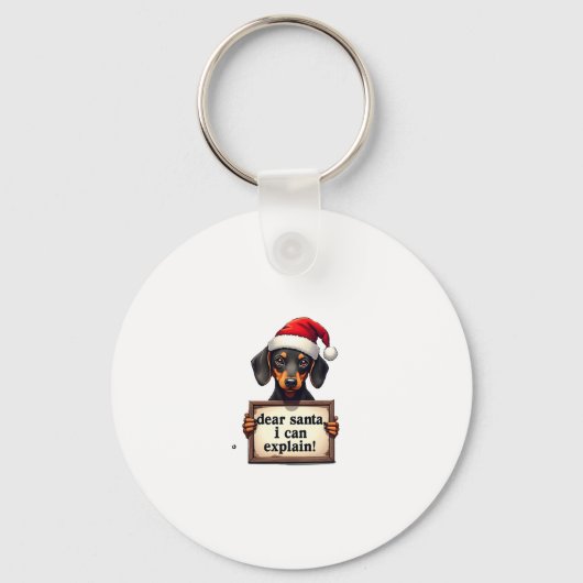 Funny Dachshund Christmas Dear Santa I Can Explain キーホルダー (正面)