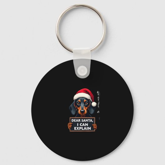 Funny Dachshund Christmas Dear Santa I Can Explain キーホルダー (正面)