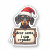 Funny Dachshund Christmas Dear Santa I Can Explain シール (正面)