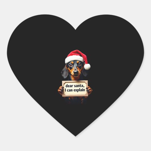 Funny Dachshund Christmas Dear Santa I Can Explain ハートシール (正面)