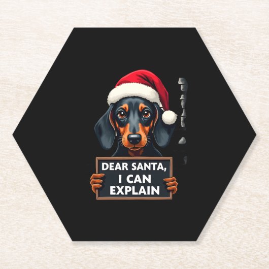 Funny Dachshund Christmas Dear Santa I Can Explain ペーパーコースター (正面)